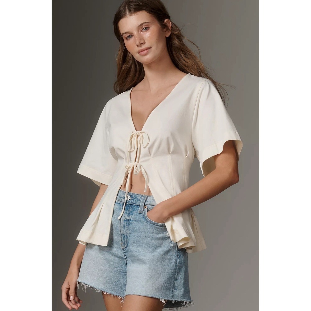 By Anthropologie Waisted Short-Sleeve Tie-Front Tee NWT Size XXS